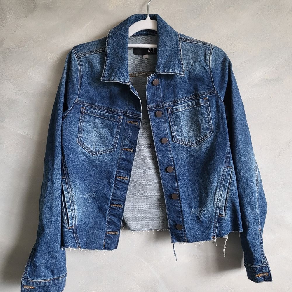 Kut from the Kloth Brene Denim Jean Jacket Size S Raw Hem Trucker